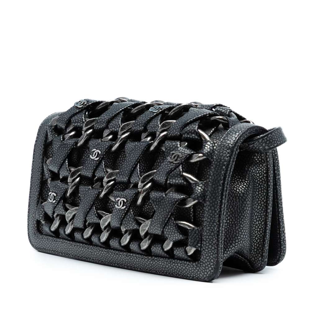 Chanel CC Metallic Caviar Interlaced Chain Clutch on Strap - Back view