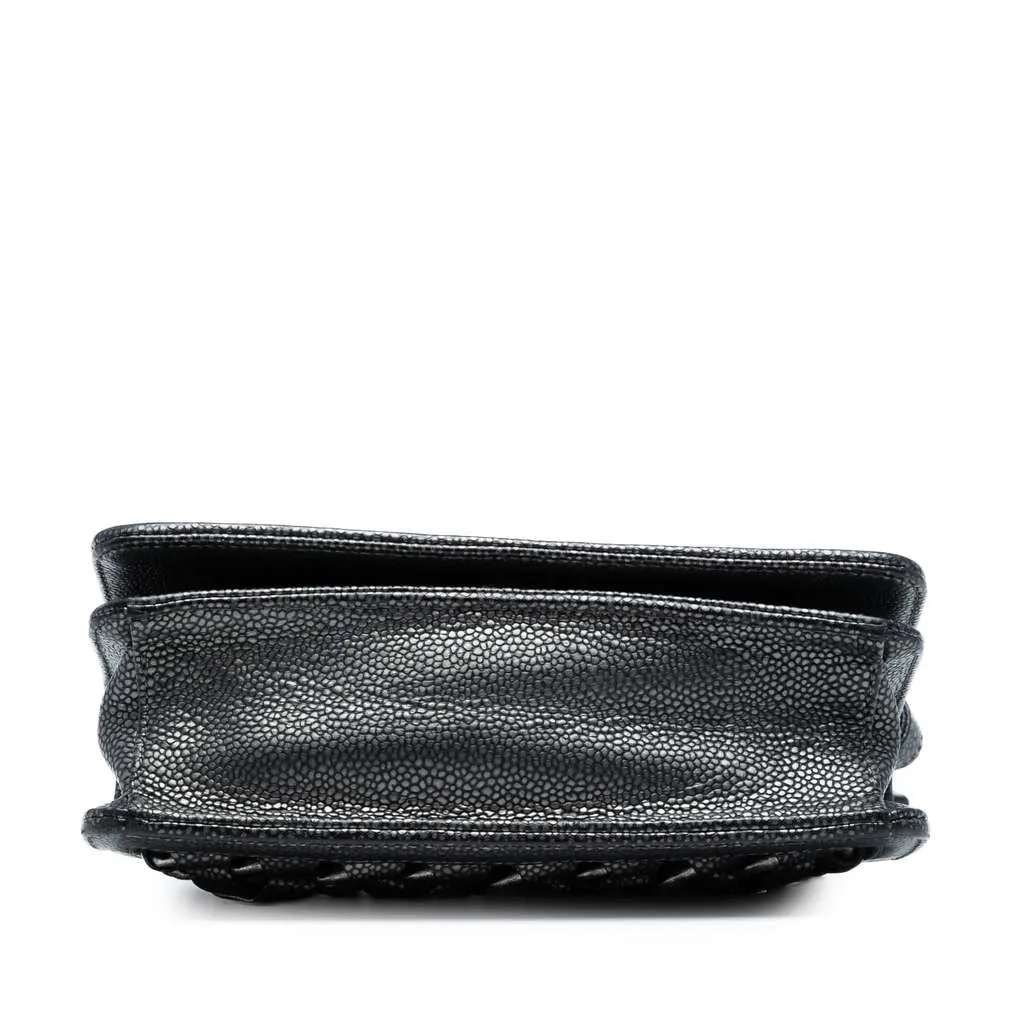 Chanel CC Metallic Caviar Interlaced Chain Clutch on Strap Black Leather Very good - Inside View