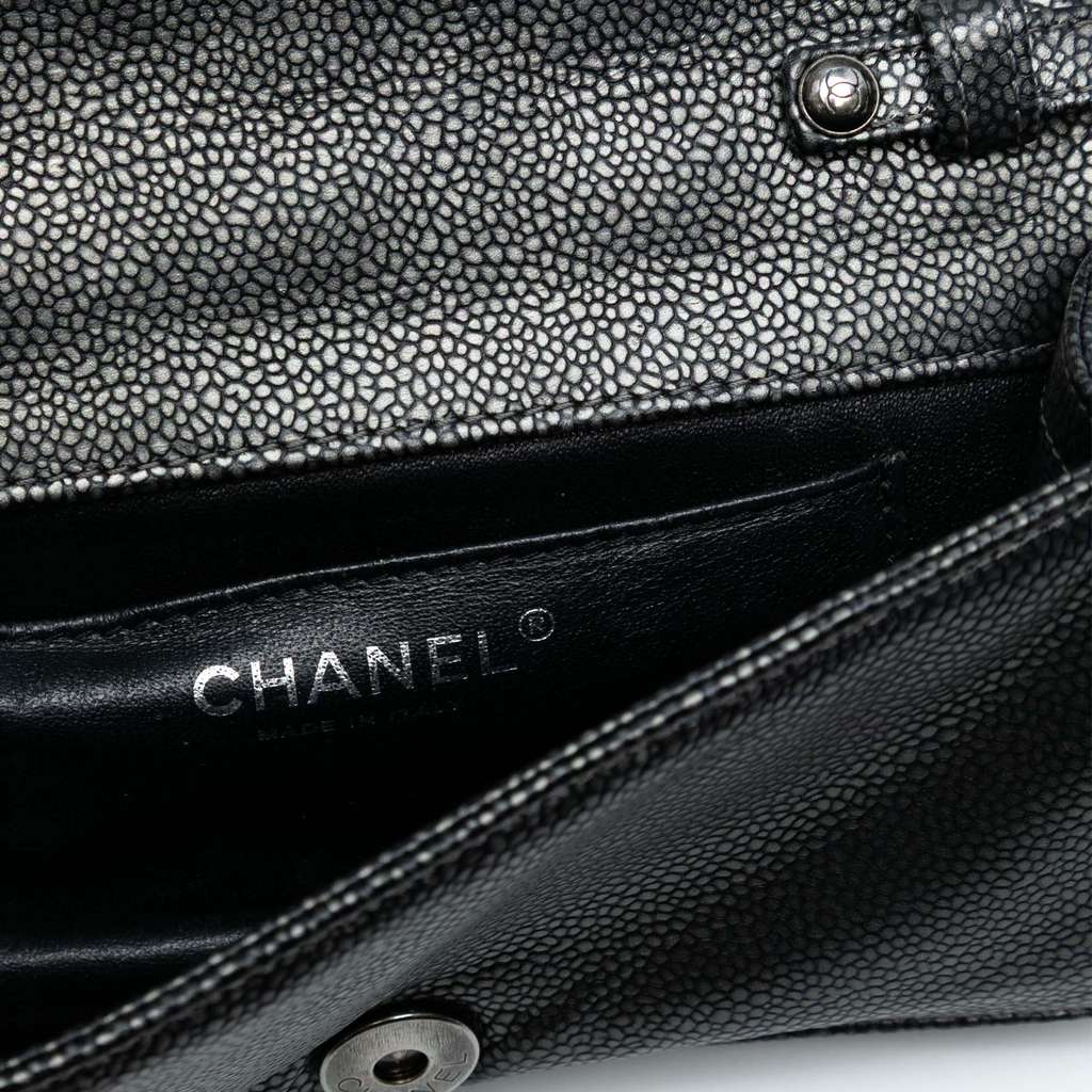 Chanel CC Metallic Caviar Interlaced Chain Clutch on Strap - Side view