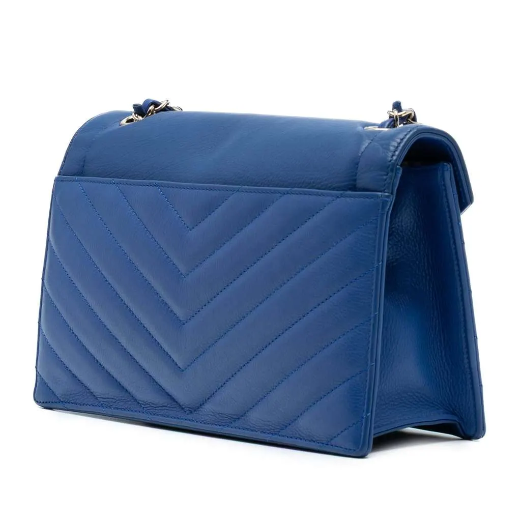 Chanel Medium CC Chevron Calfskin Envelope Flap Blue Leather Good - Back View