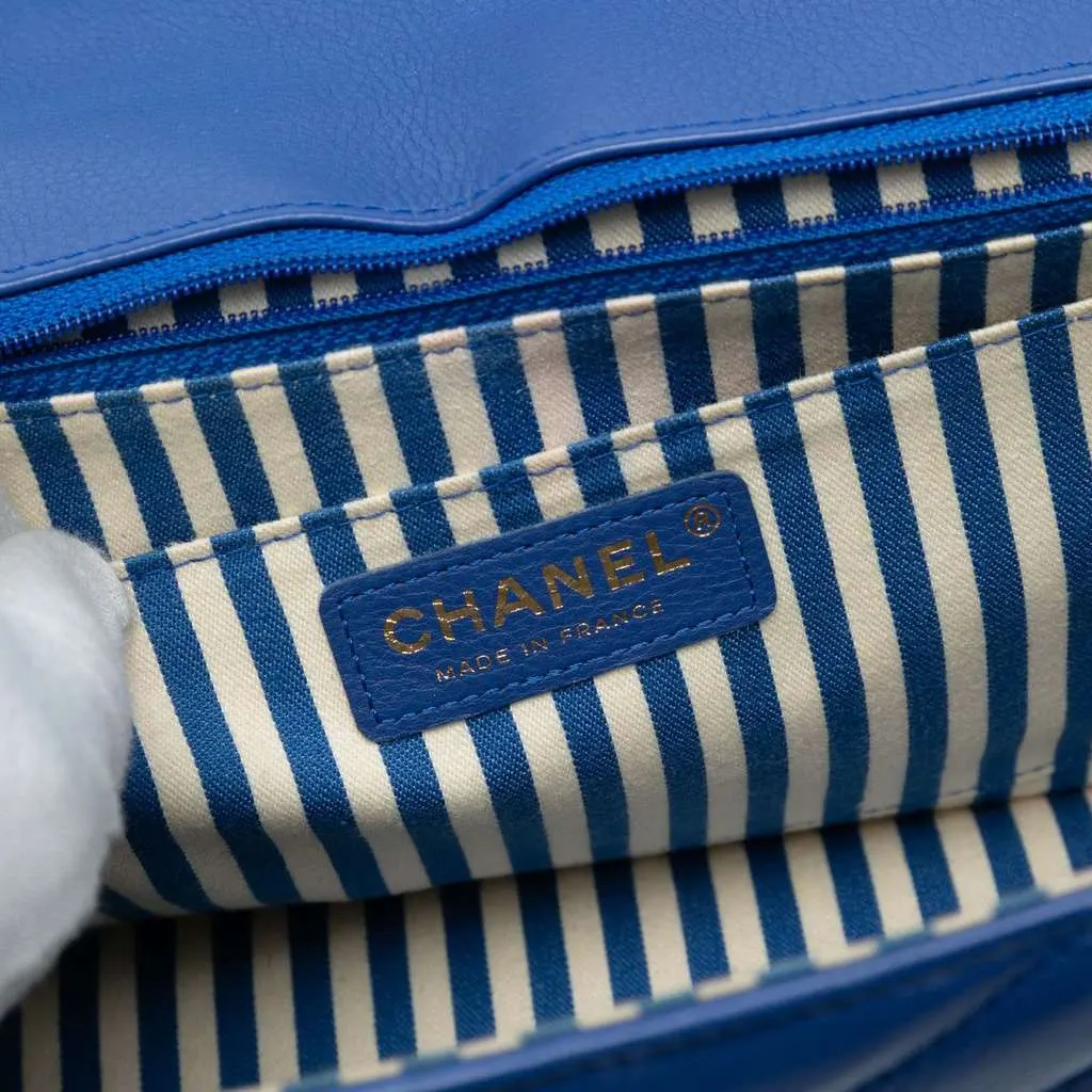 Chanel Medium CC Chevron Calfskin Envelope Flap Blue Leather Good - Box View