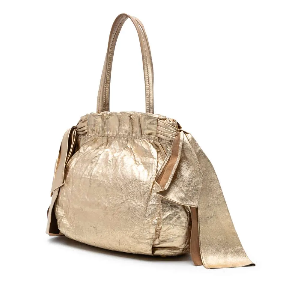 Prada Metallic Nappa Antique Bow Satchel Gold Leather Very good - Back View