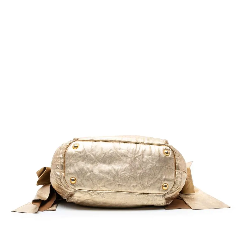 Prada Metallic Nappa Antique Bow Satchel Gold Leather Very good - Inside View