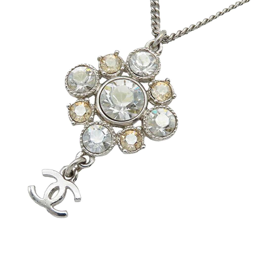 Chanel CC Silver Plated Crystal Cluster Pendant Necklace - Back view