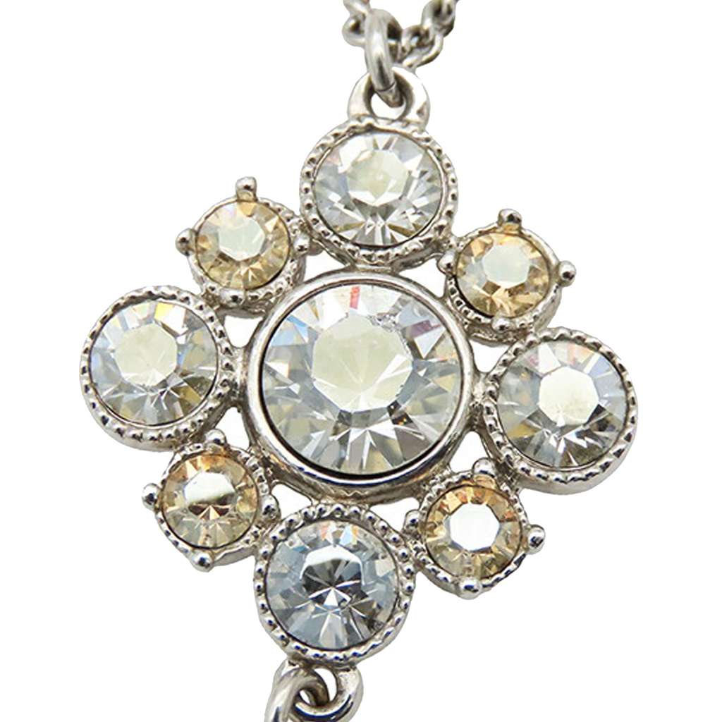 Chanel CC Silver Plated Crystal Cluster Pendant Necklace - Side view