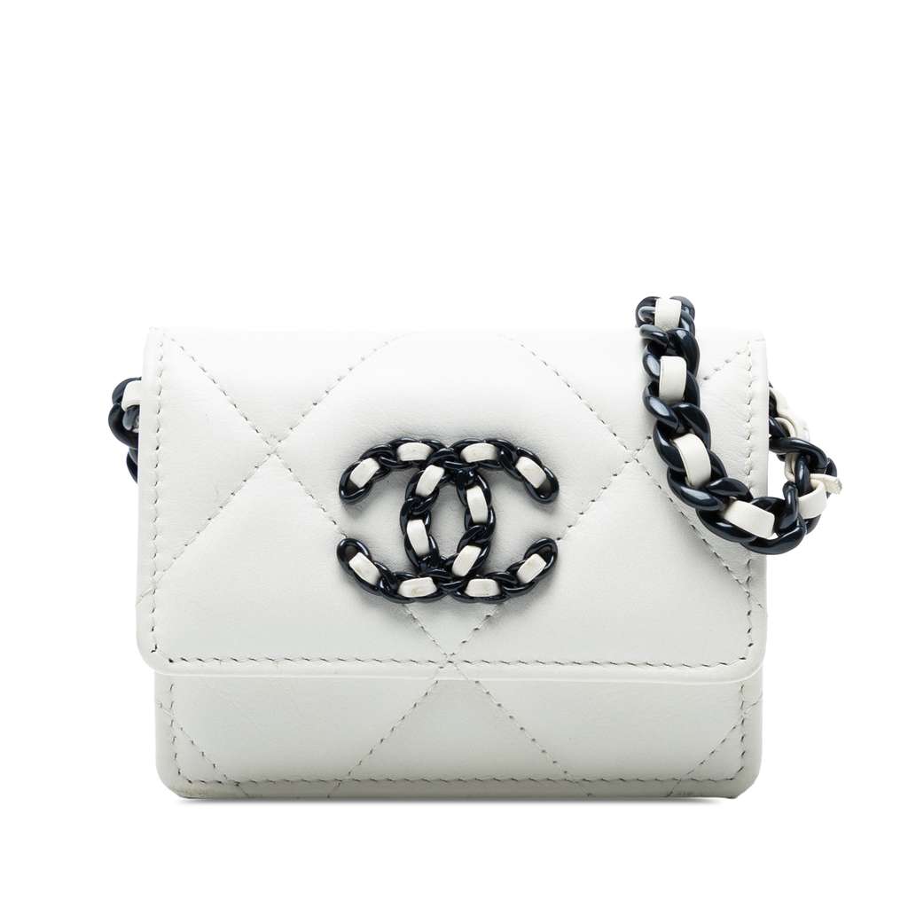Chanel Lambskin 19 Flap Coin Purse With Chain