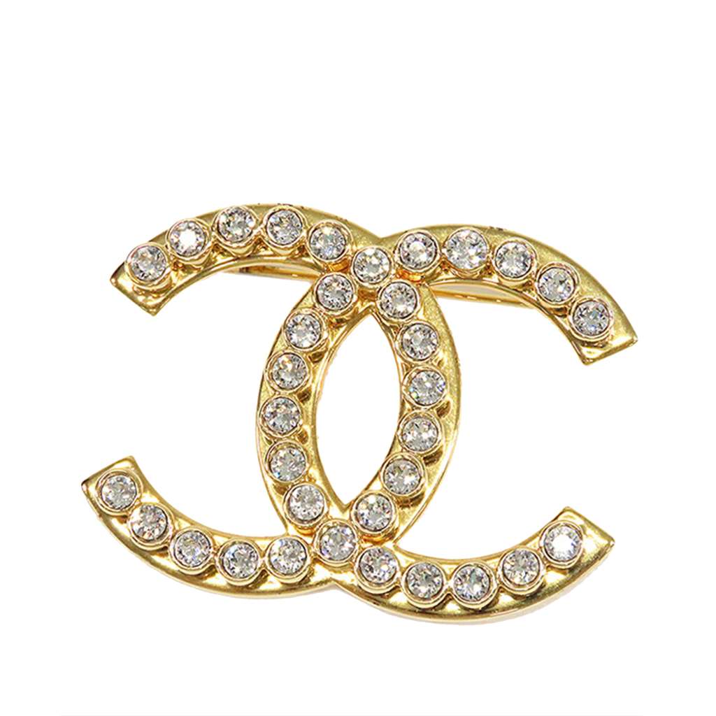 Chanel Gold Plated CC Rhinestone Brooch