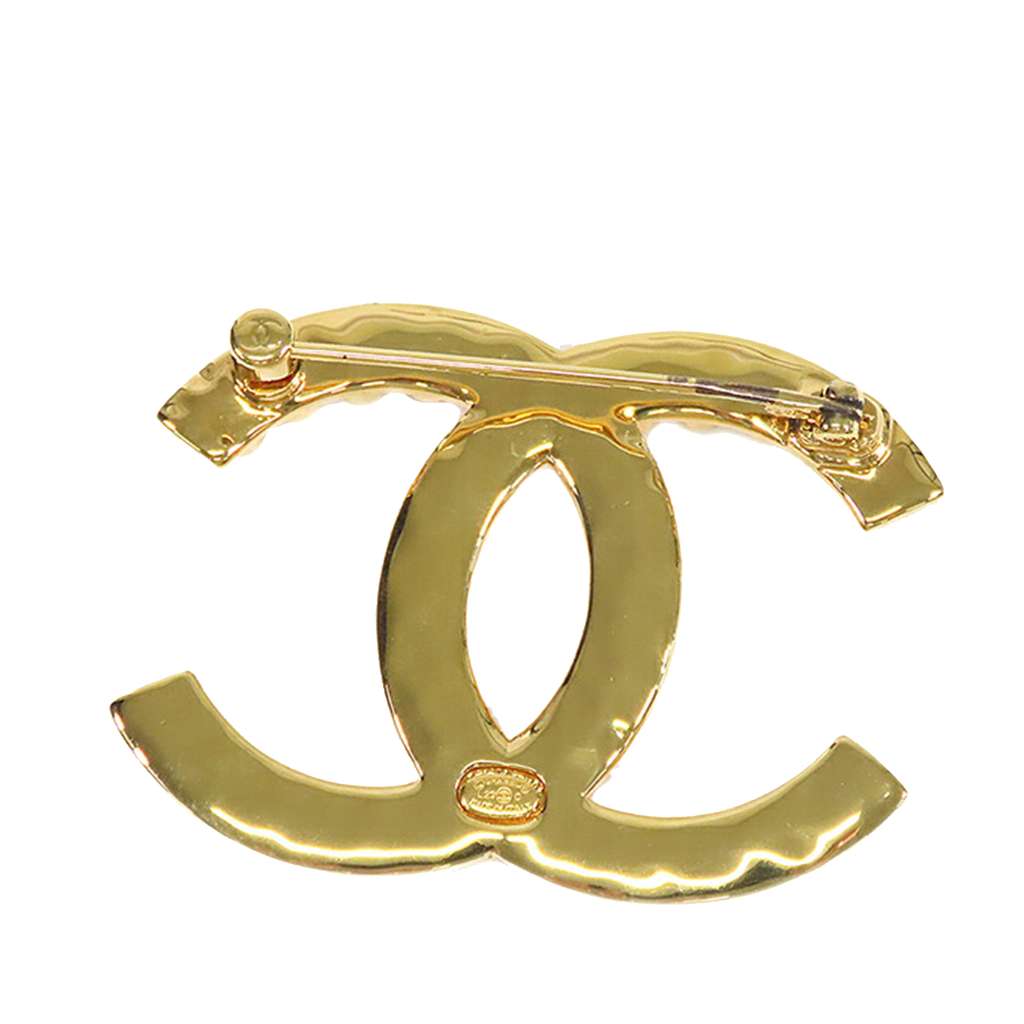 Chanel Gold Plated CC Rhinestone Brooch - Back view
