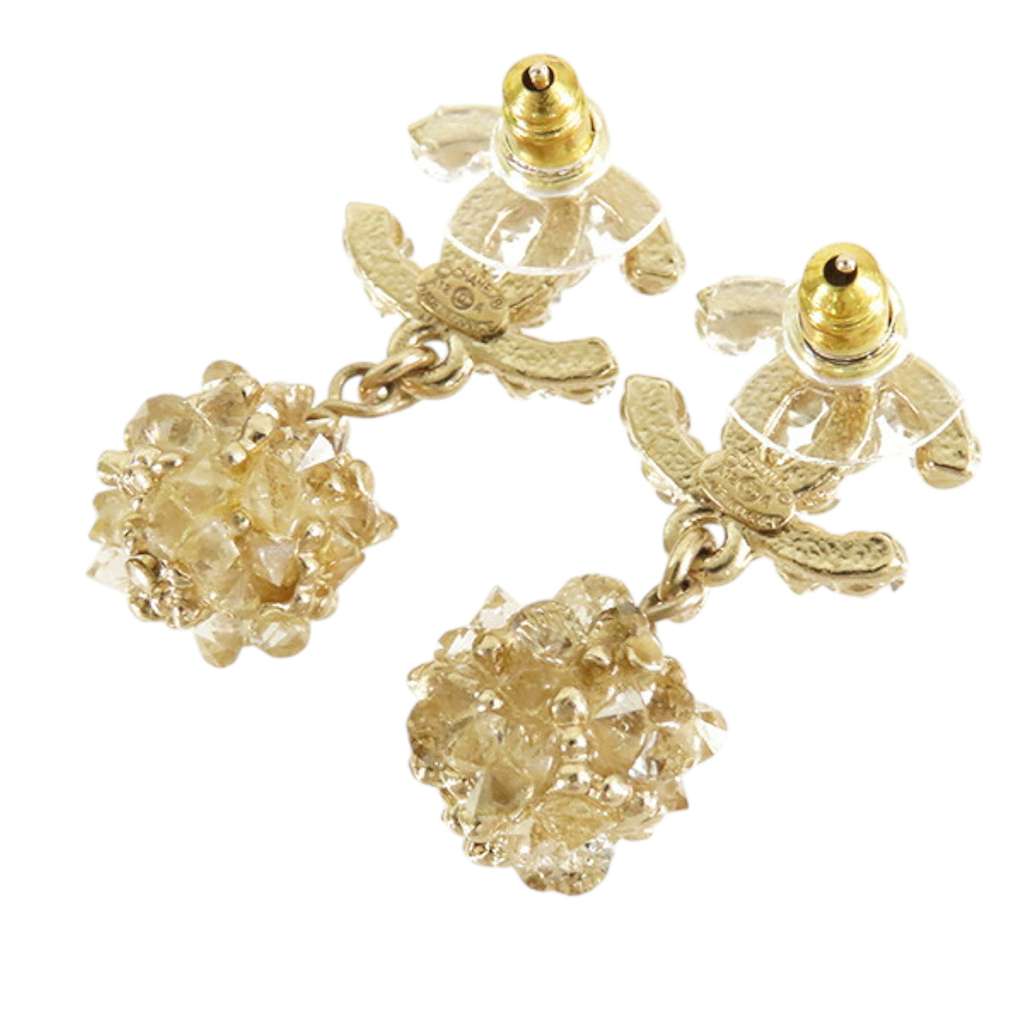 Chanel CC Gold Plated Rhinestone Embellished Drop Bullet Back Earrings - 2