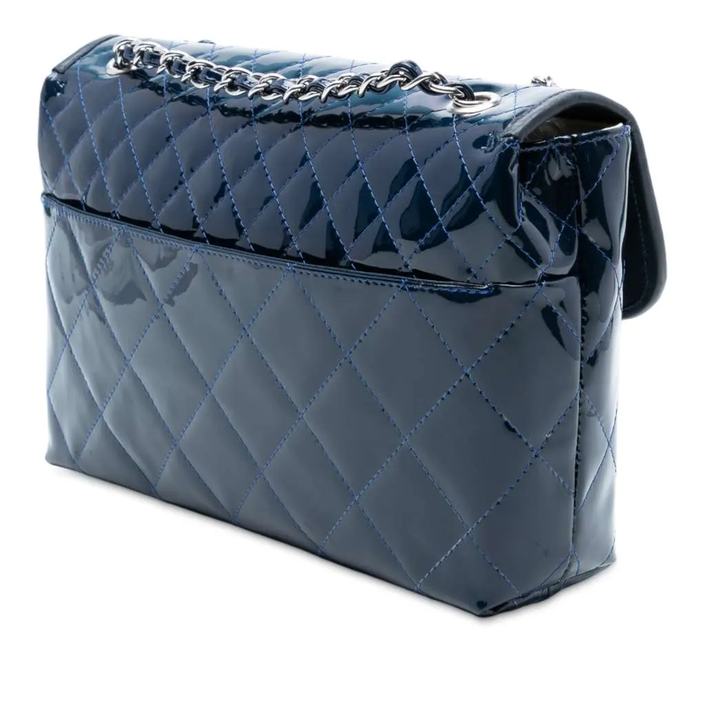 Chanel Quilted Patent In The Business Flap Blue Leather Very good - Back View