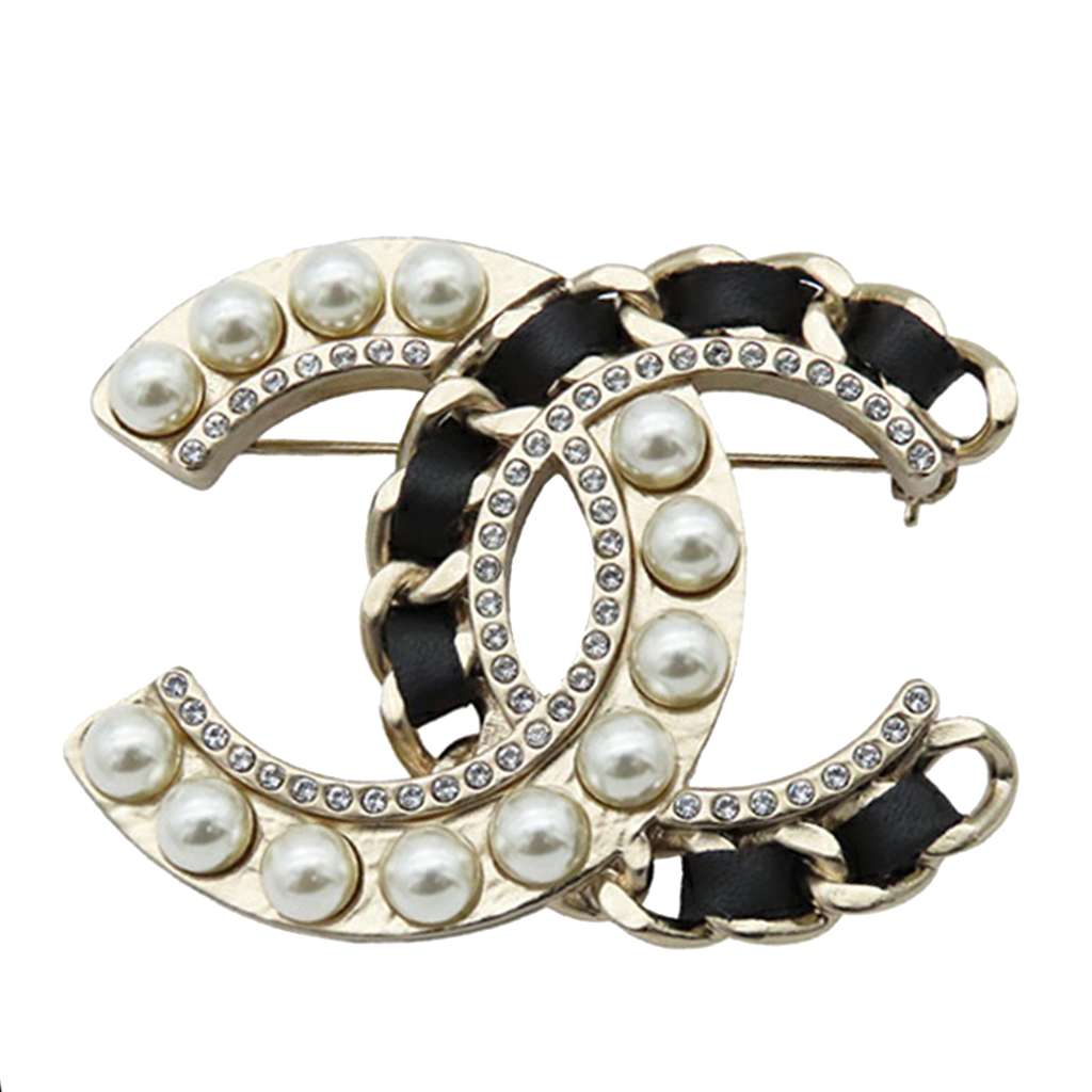 Chanel CC Gold Plated Faux Pearl and Rhinestones Brooch