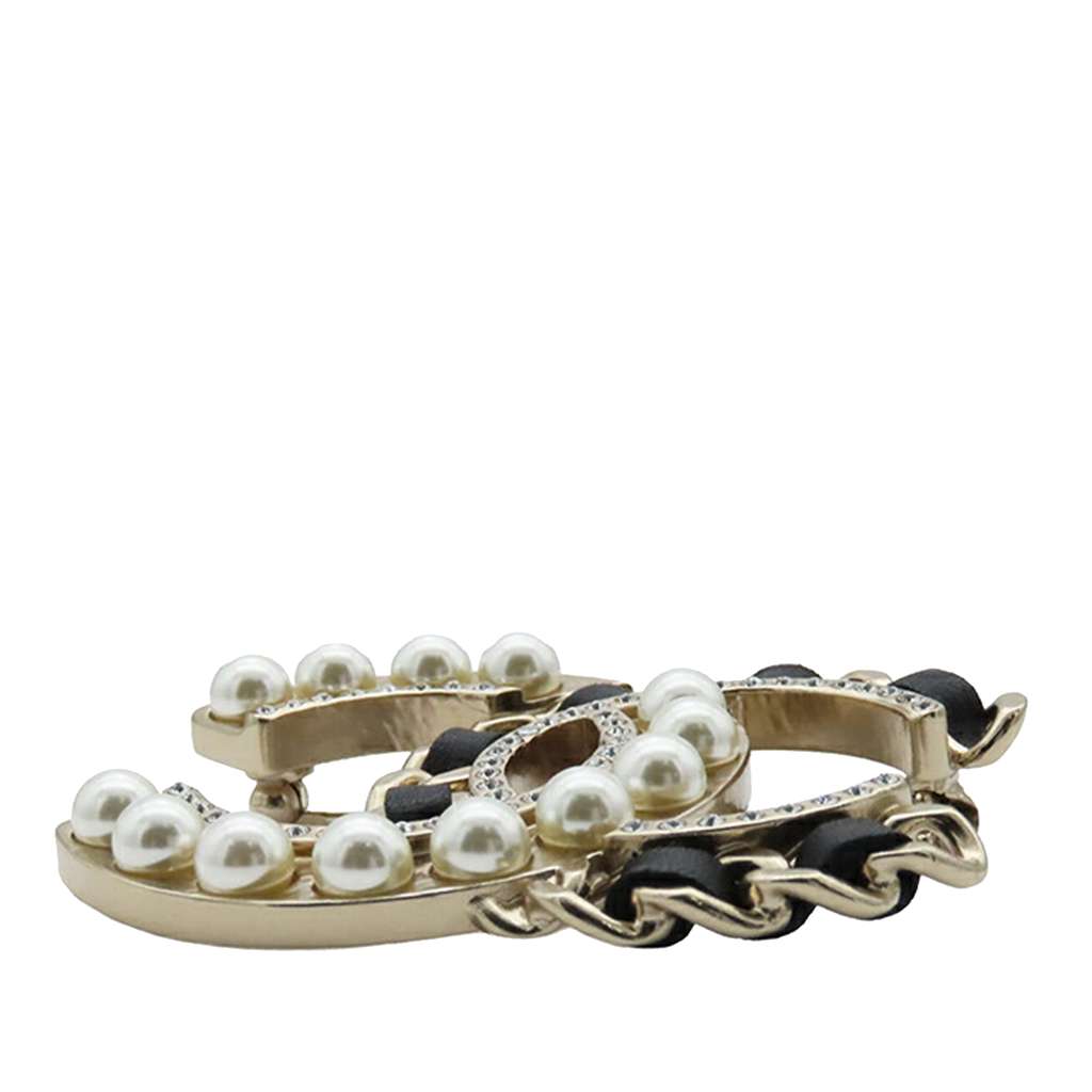 Chanel CC Gold Plated Faux Pearl and Rhinestones Brooch - Image 6