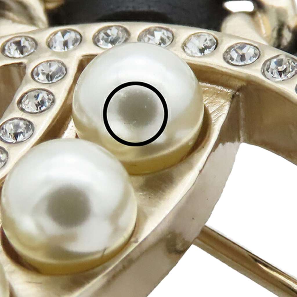 Chanel CC Gold Plated Faux Pearl and Rhinestones Brooch - Side view