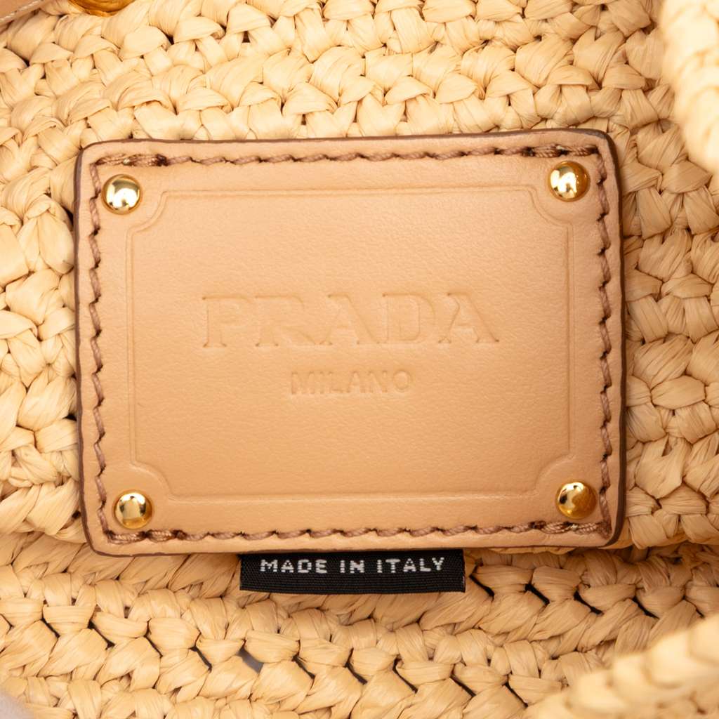 Prada Mini Raffia Crochet Logo Embroidered Bucket Bag - Side view
