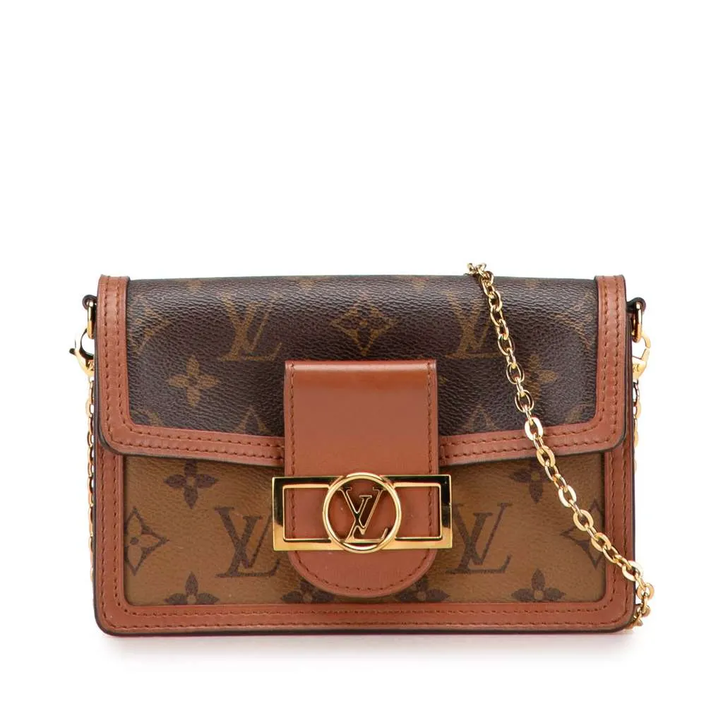 Louis Vuitton Monogram Reverse Dauphine Wallet on Chain Brown Canvas Very good - Front View
