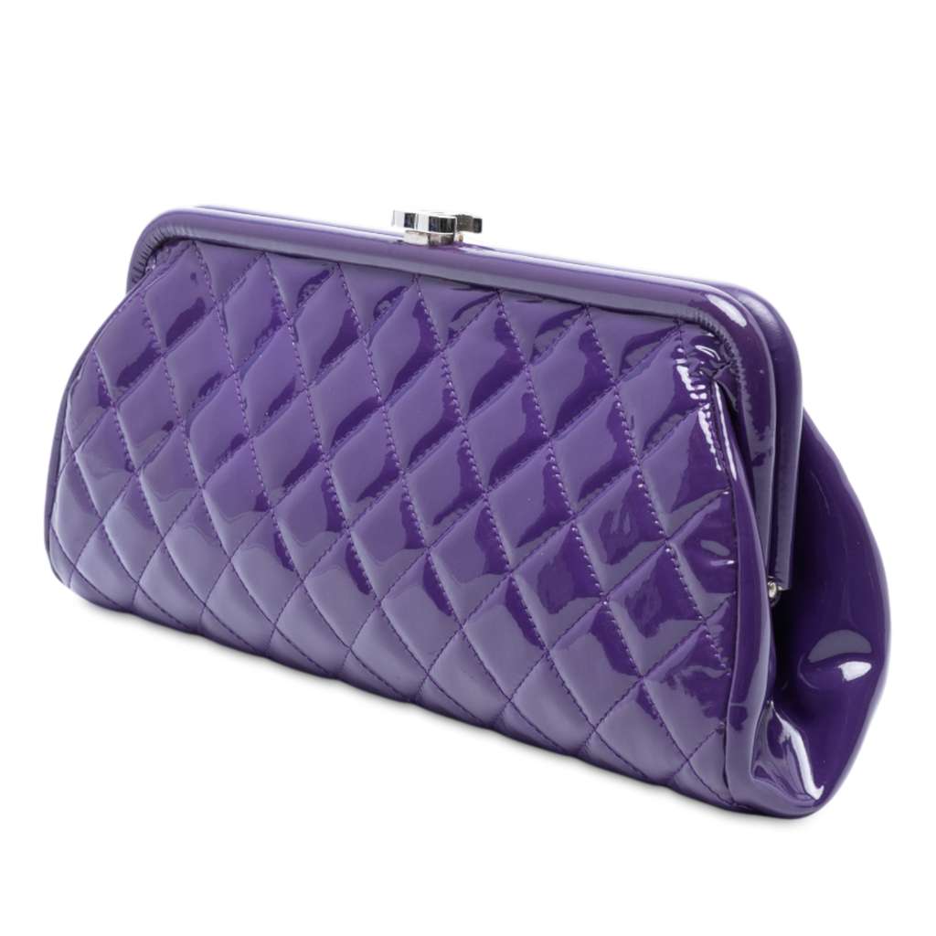 Chanel CC Quilted Patent Kiss Lock Clutch - Back view