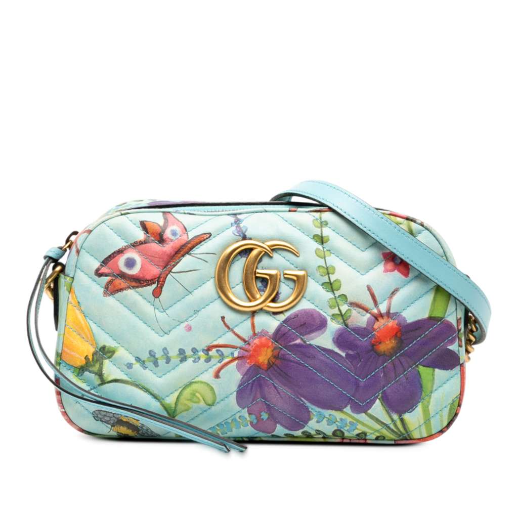 Gucci Unskilled Worker Small GG Marmont Matelasse Calfskin Flora Painted Crossbody