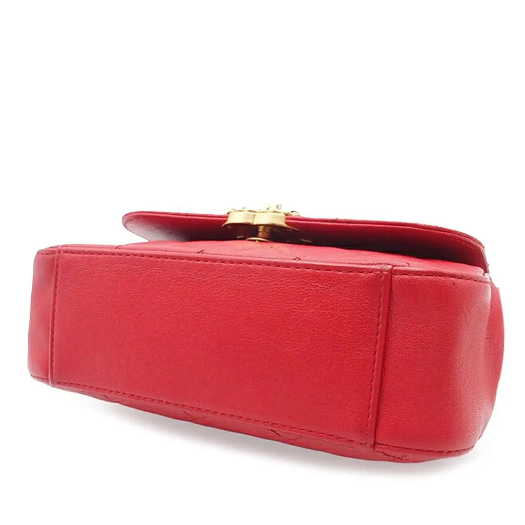 Chanel Quilted Lambskin Chain Infinity Top Handle Bag Red Leather Good - Inside View