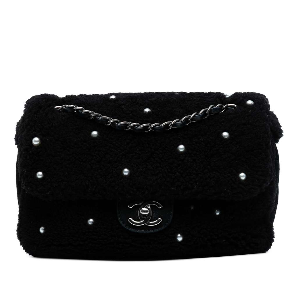Chanel Medium Shearling Pearl Studded Flap