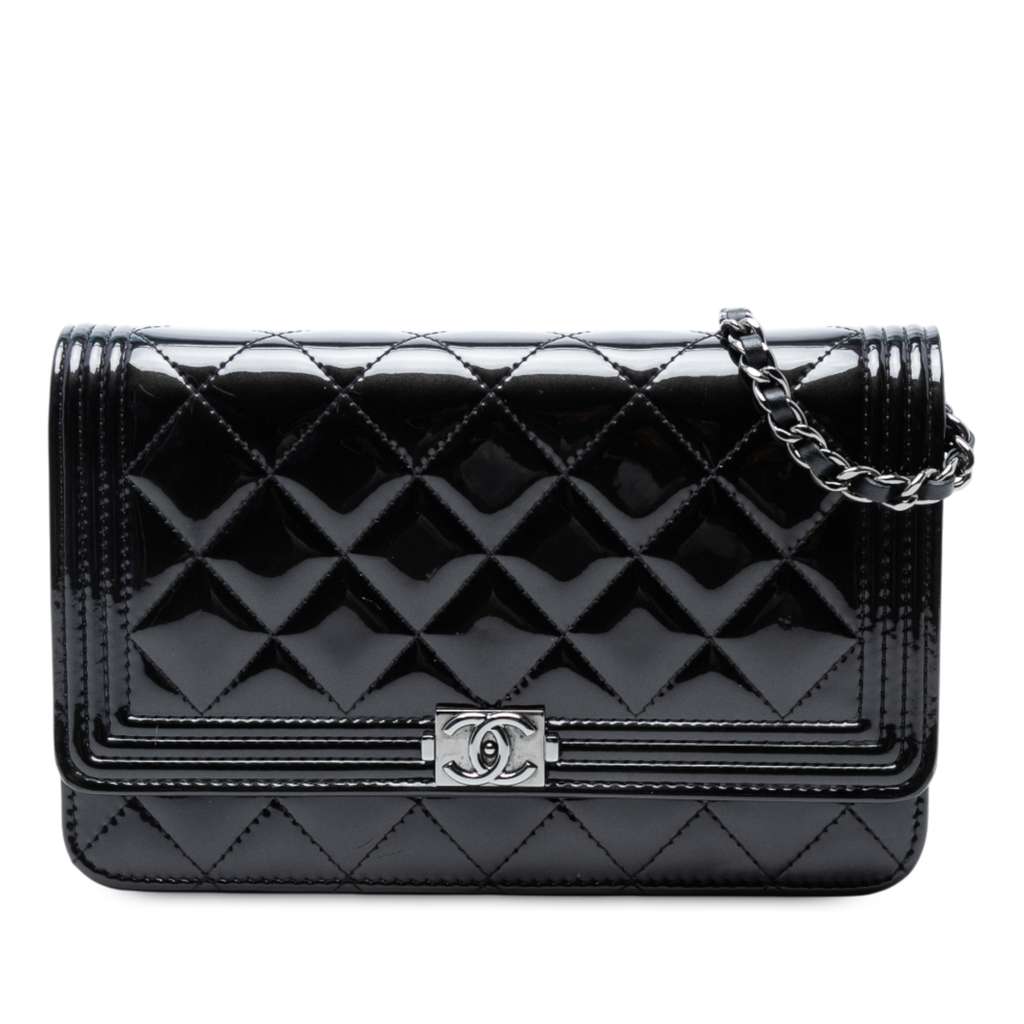 Chanel Quilted Patent Boy Wallet on Chain