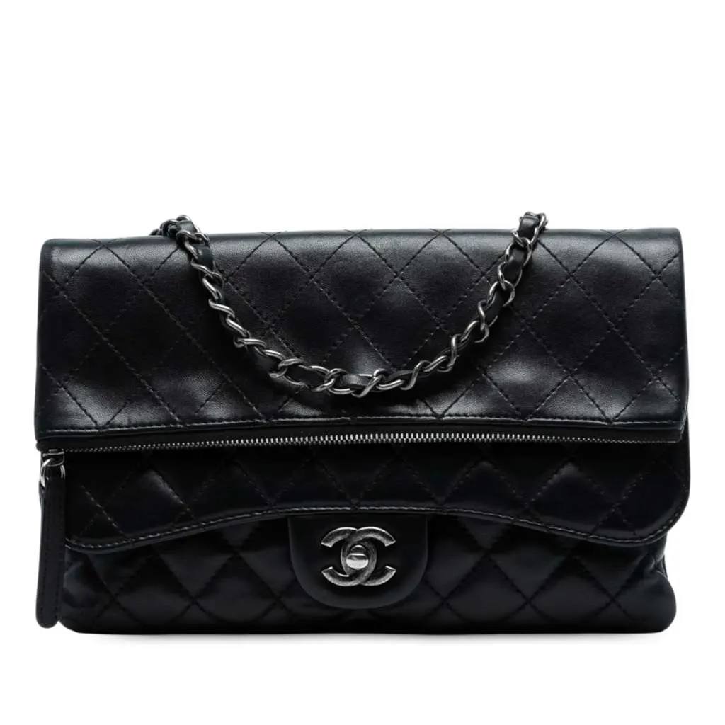 Chanel Paris-Salzburg Lambskin Zip Multi Flap Black Leather Good - Front View