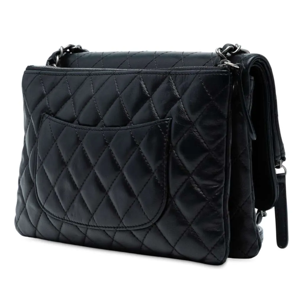 Chanel Paris-Salzburg Lambskin Zip Multi Flap Black Leather Good - Back View