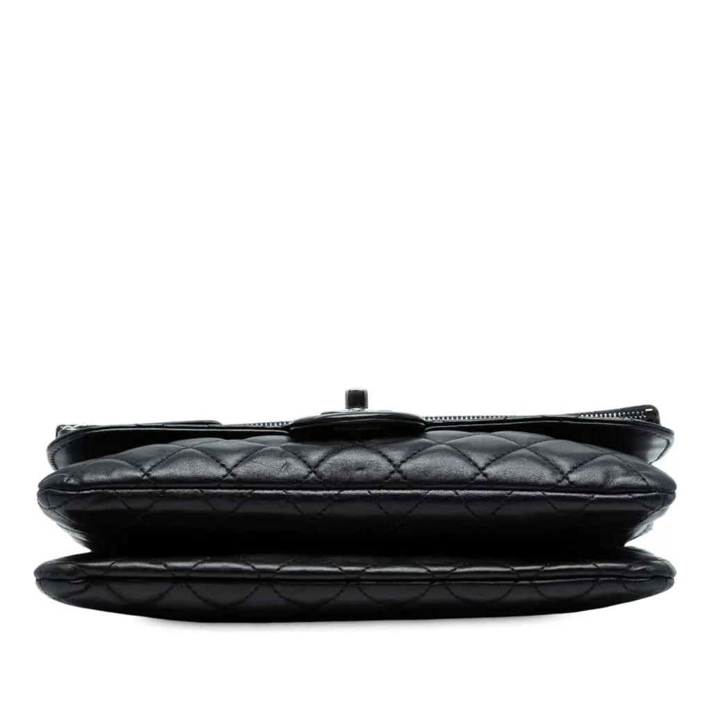 Chanel Paris-Salzburg Lambskin Zip Multi Flap Black Leather Good - Inside View