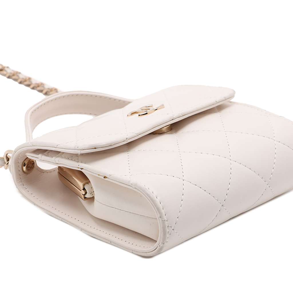 Chanel Mini CC Quilted Lambskin Kiss Lock Frame Top Handle Clutch with Chain - 3
