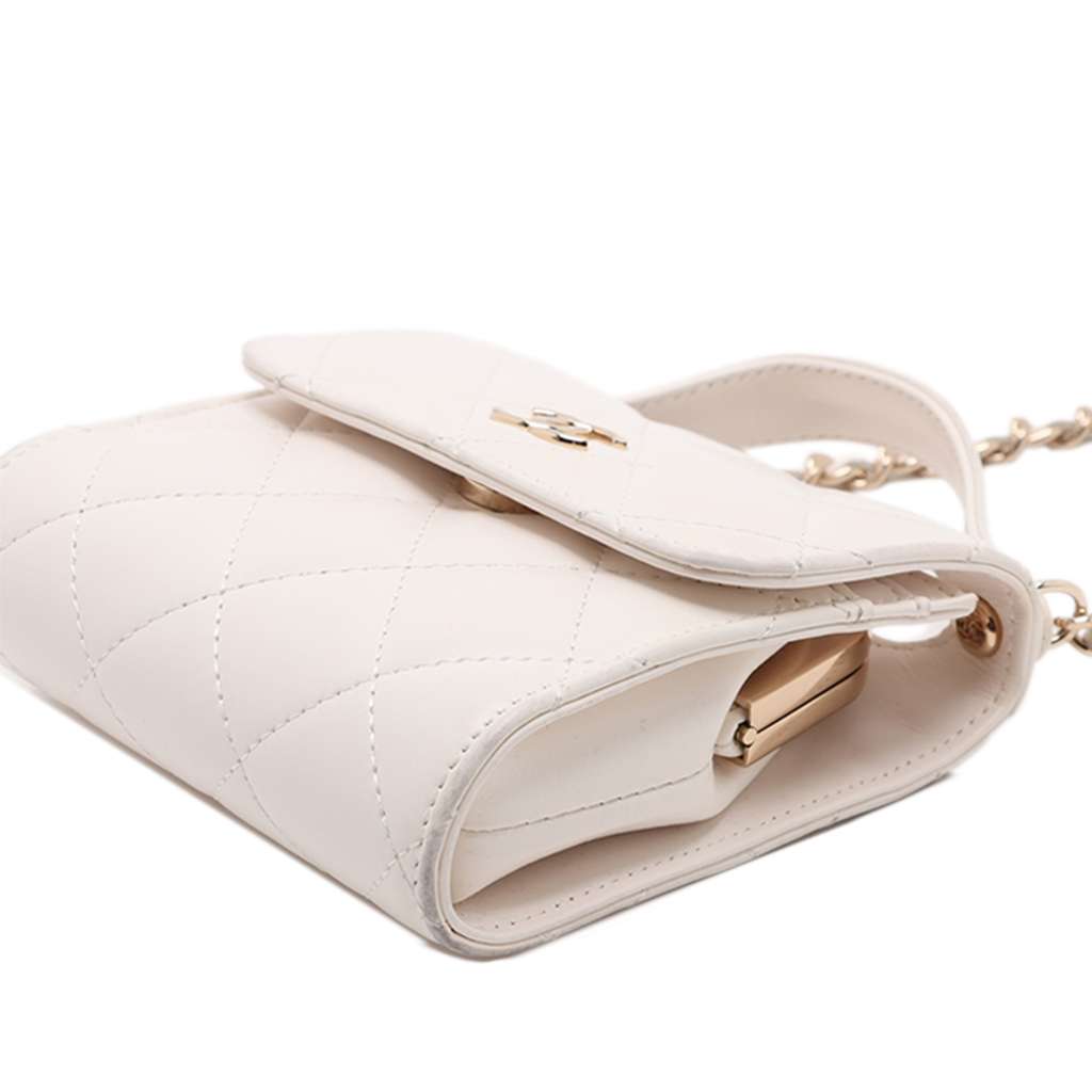 Chanel Mini CC Quilted Lambskin Kiss Lock Frame Top Handle Clutch with Chain - 4