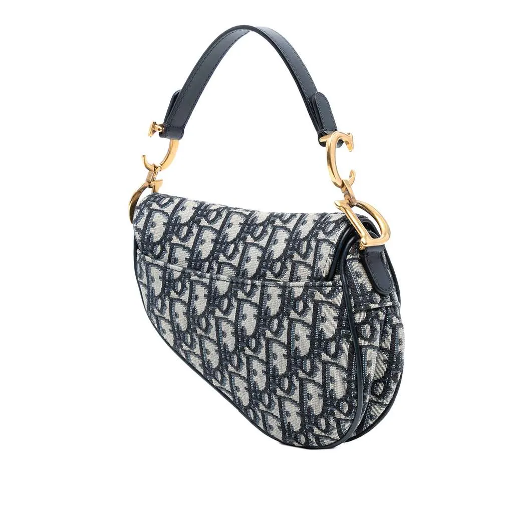 Dior Mini Oblique Canvas Saddle Bag Blue Canvas Good - Back View