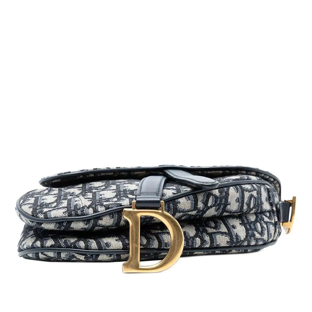 Dior Mini Oblique Canvas Saddle Bag Blue Canvas Good - Inside View