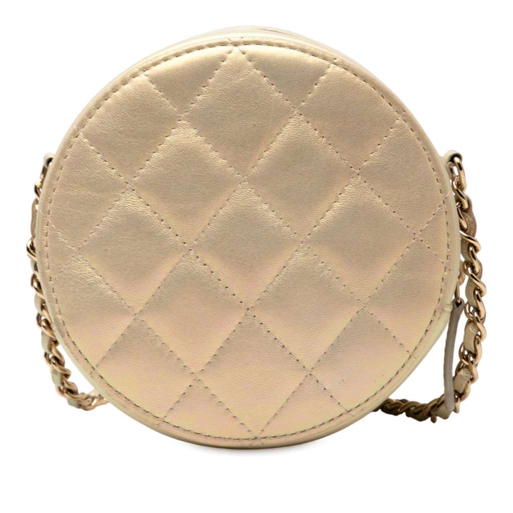 Chanel Quilted Iridescent Lambskin Round Clutch With Chain - 2