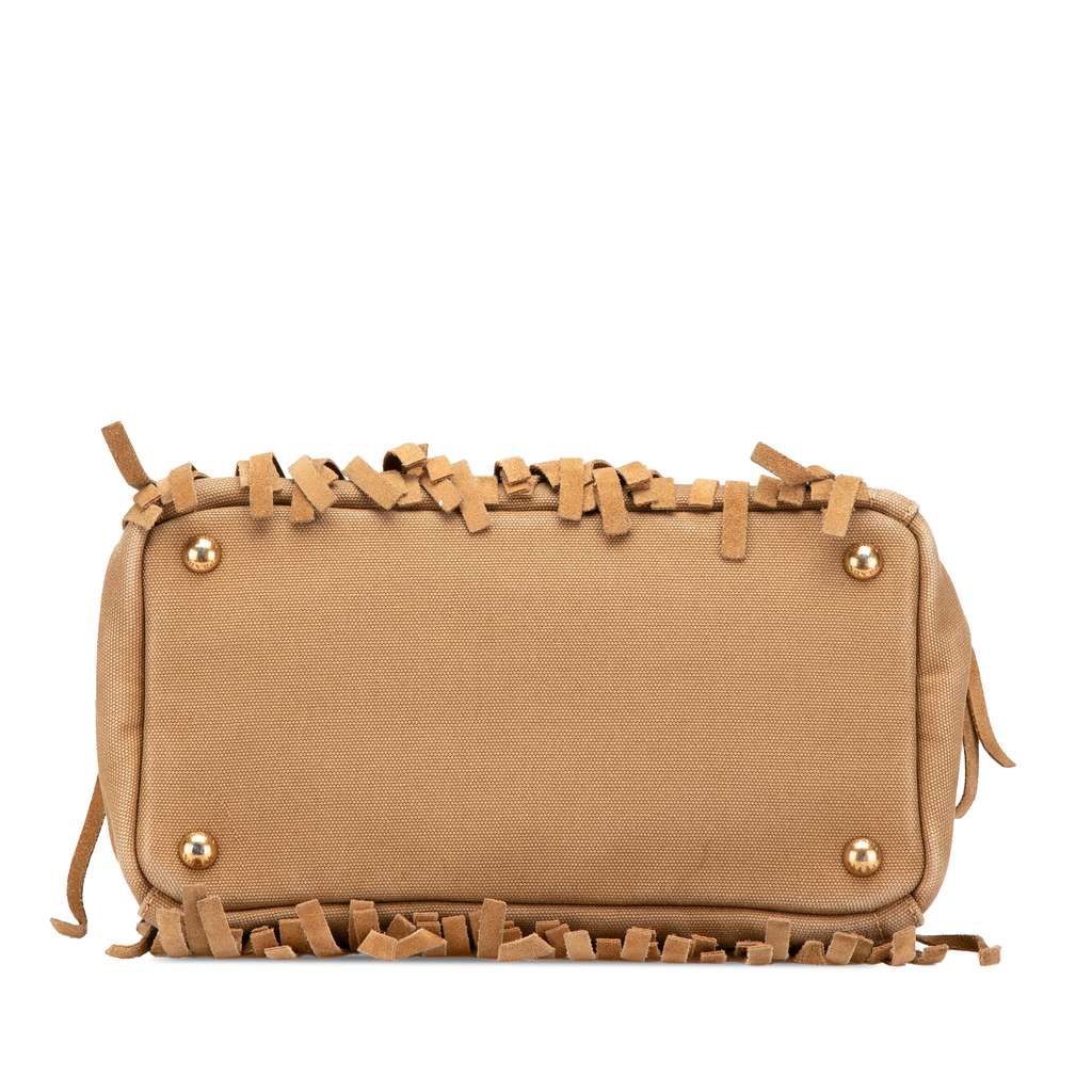 Prada Canvas and Suede Fringed Canapa Handbag - 3
