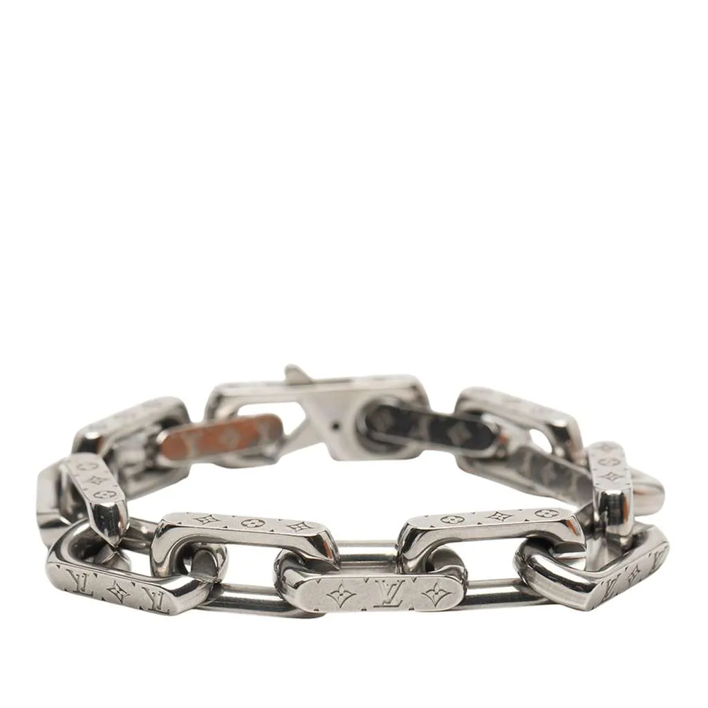 Louis Vuitton Stainless Steel Monogram Chain Bracelet M Silver Stainless steel Good - Front View