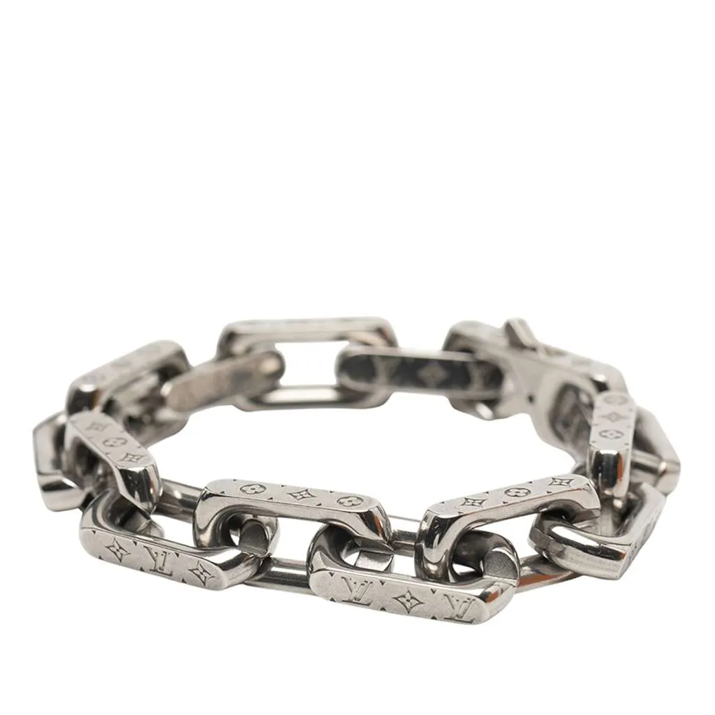 Louis Vuitton Stainless Steel Monogram Chain Bracelet M Silver Stainless steel Good - Back View