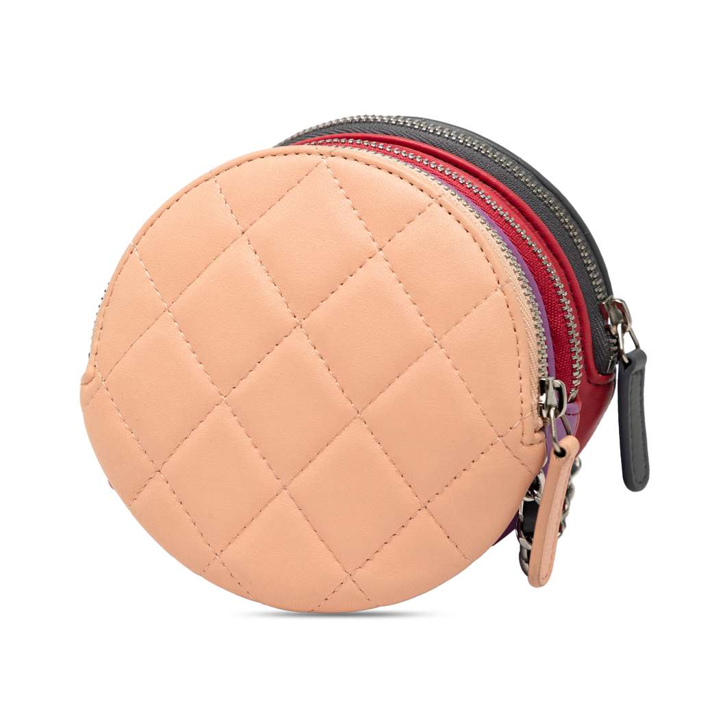 Chanel CC Quilted Lambskin Triple Zip Round Clutch With Chain - 2