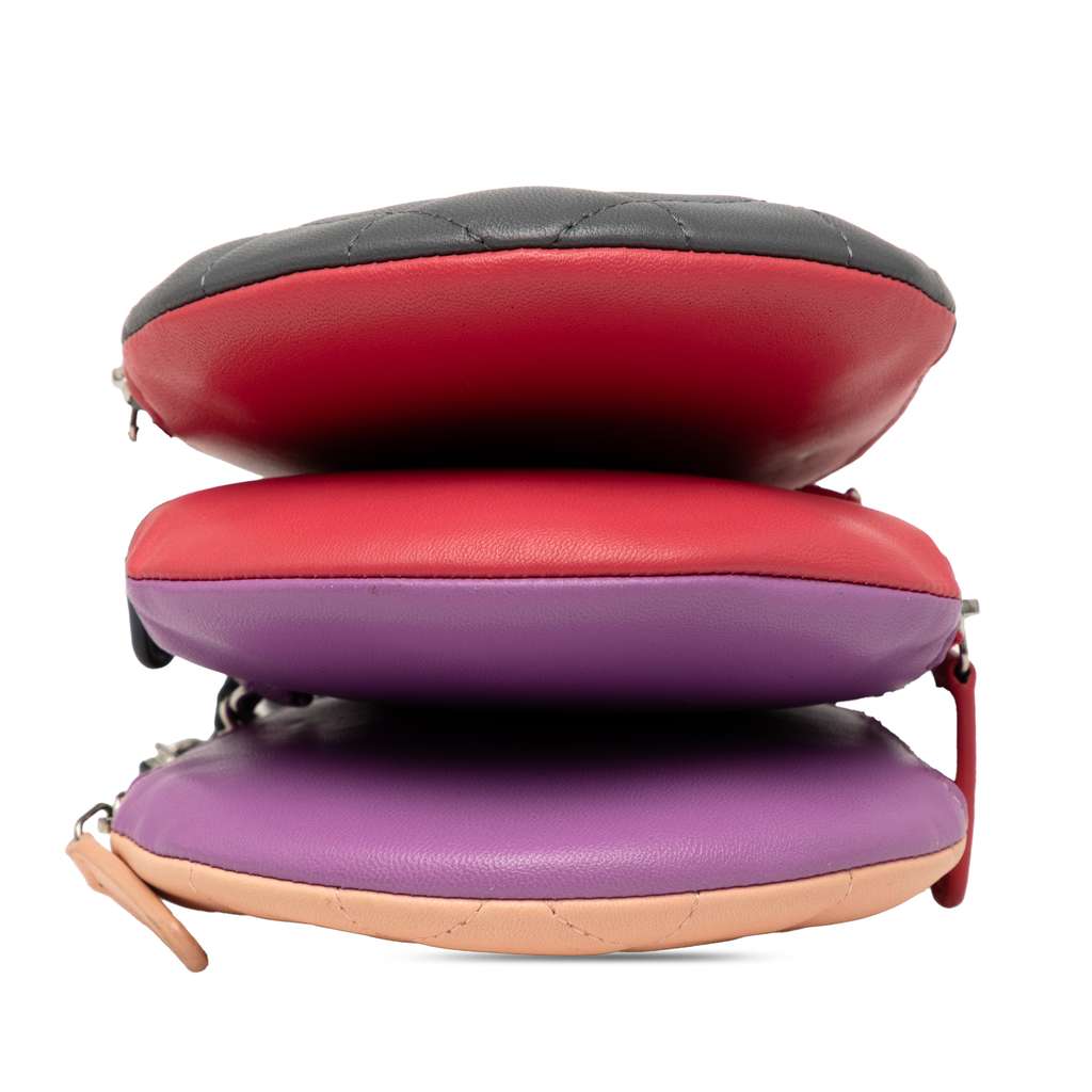 Chanel CC Quilted Lambskin Triple Zip Round Clutch With Chain - 3