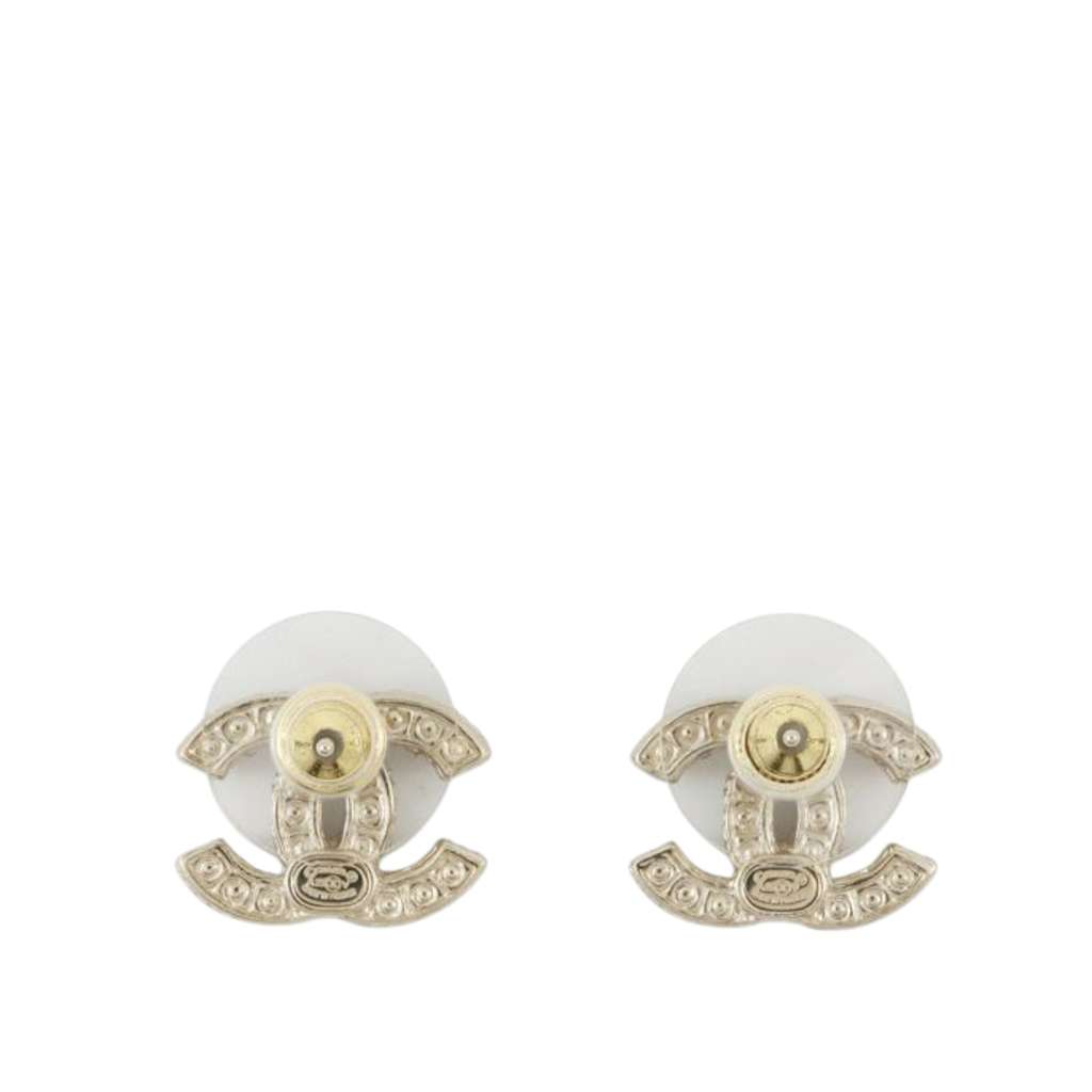 Chanel Gold Plated Faux Pearl CC Push Back Earrings - 2