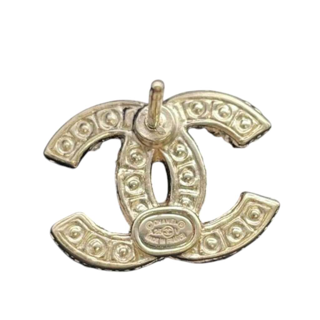 Chanel Gold Plated Faux Pearl CC Push Back Earrings - 5