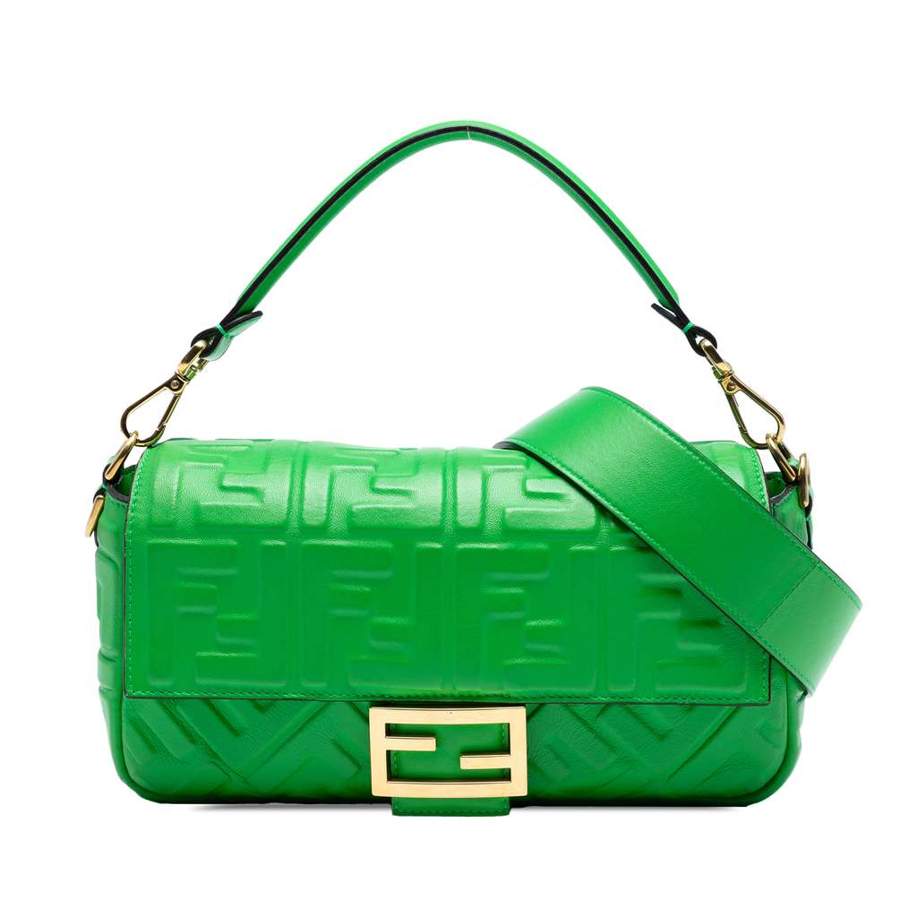 Fendi Zucca Embossed Leather Baguette Satchel