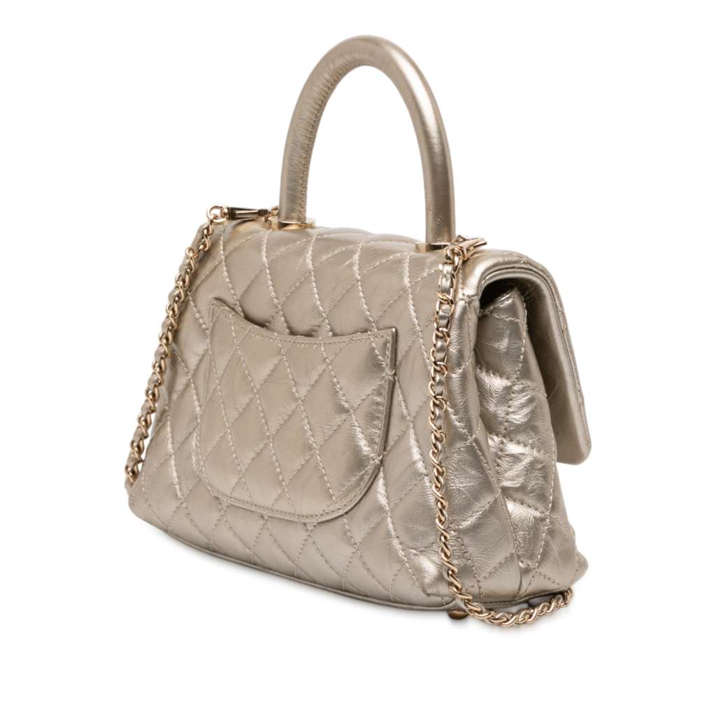 Chanel Small Quilted Metallic Calfskin Coco Top Handle Bag - 2