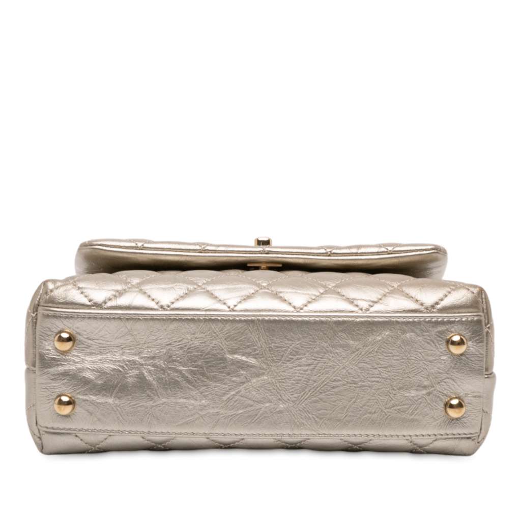Chanel Small Quilted Metallic Calfskin Coco Top Handle Bag - 3