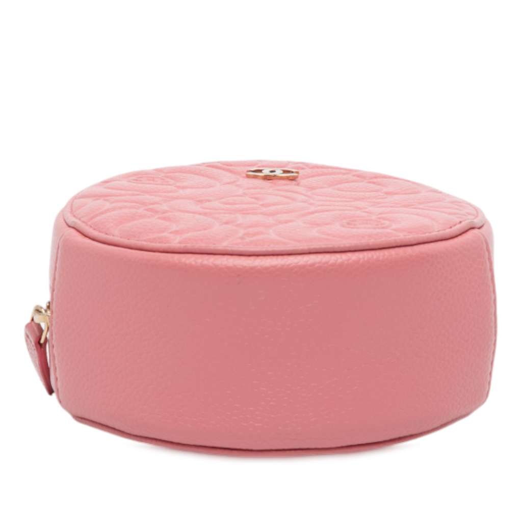 Chanel CC Embossed Caviar Camellia Round Clutch With Chain - 3