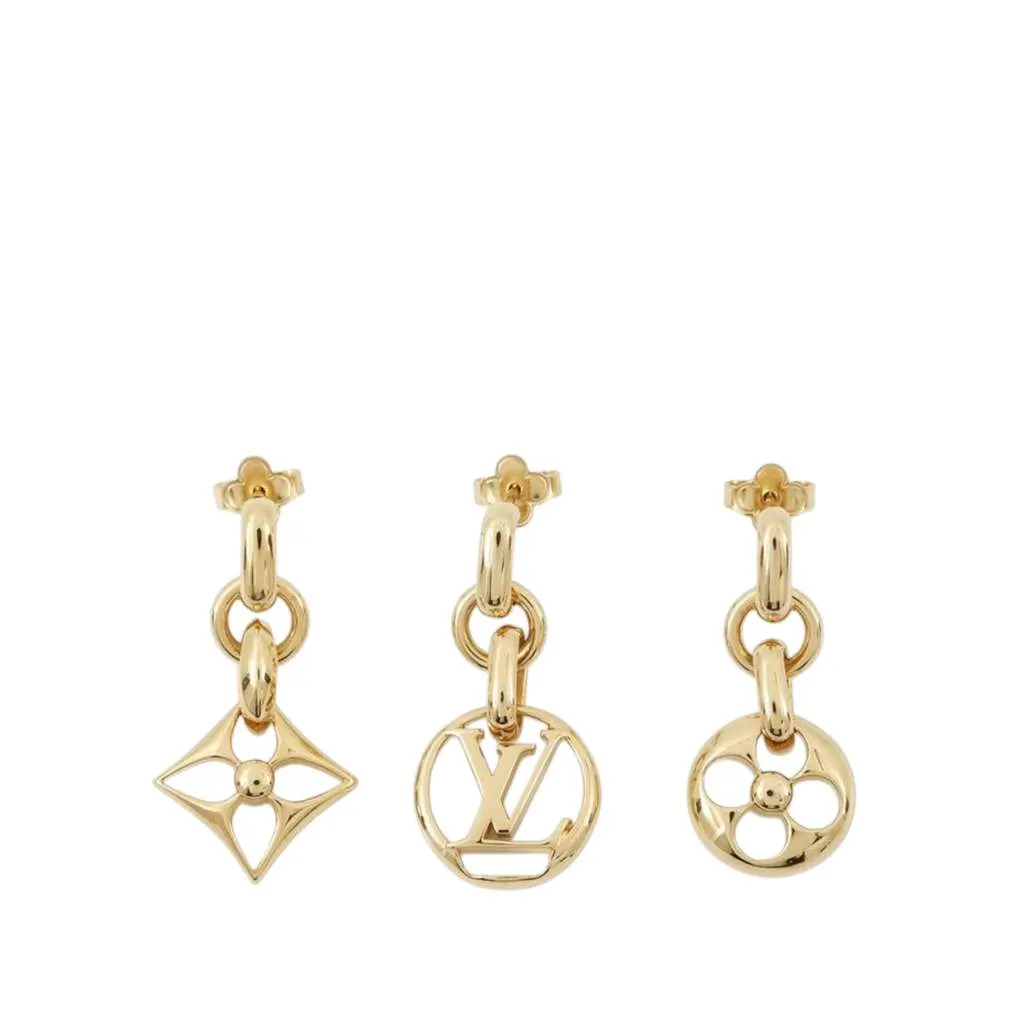 Louis Vuitton Gold Plated Crazy In Lock Drop Push Back Earring Set Gold Metal Good - Back View