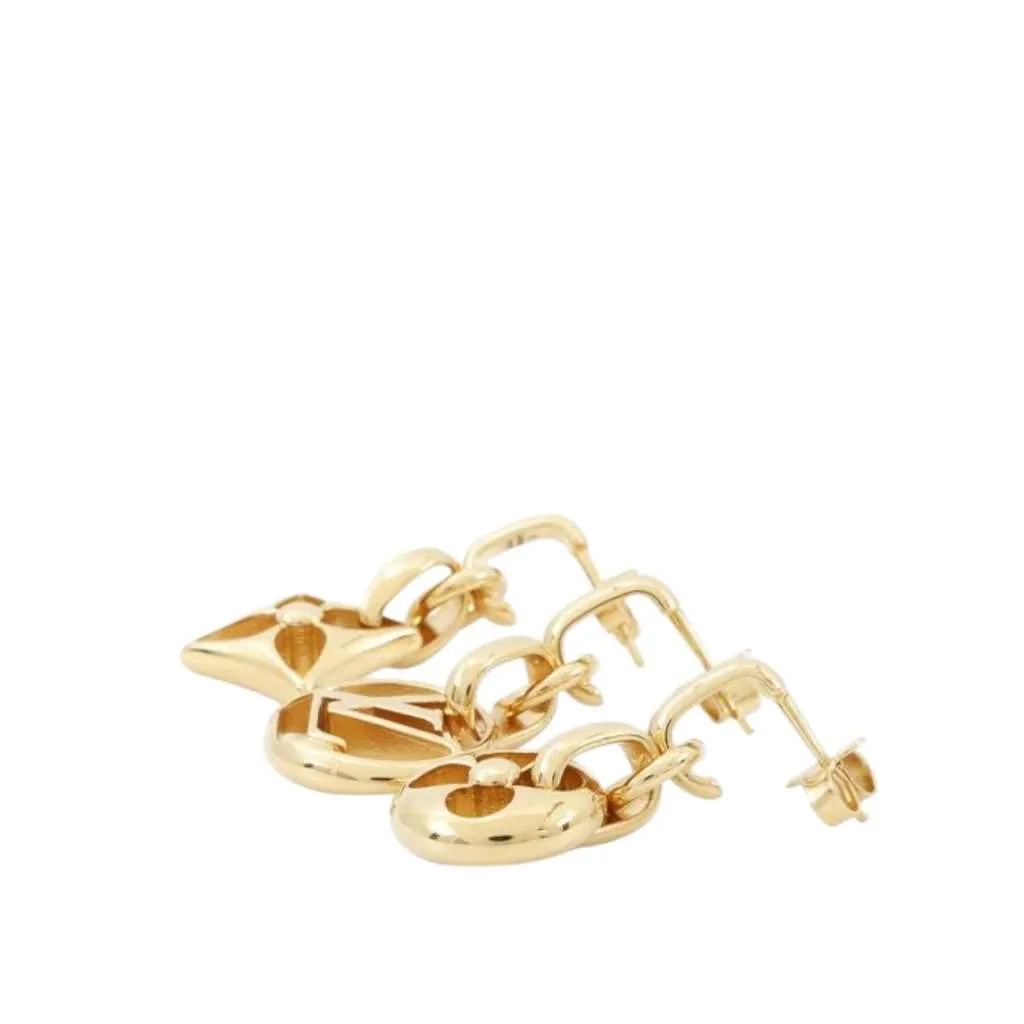 Louis Vuitton Gold Plated Crazy In Lock Drop Push Back Earring Set Gold Metal Good - Inside View