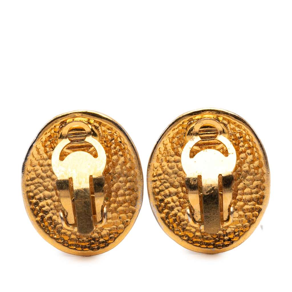 Chanel Gold Plated CC Oval Clip on Earrings - 2