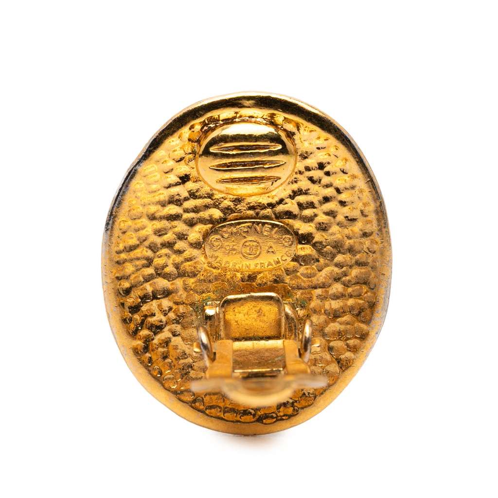 Chanel Gold Plated CC Oval Clip on Earrings - 3