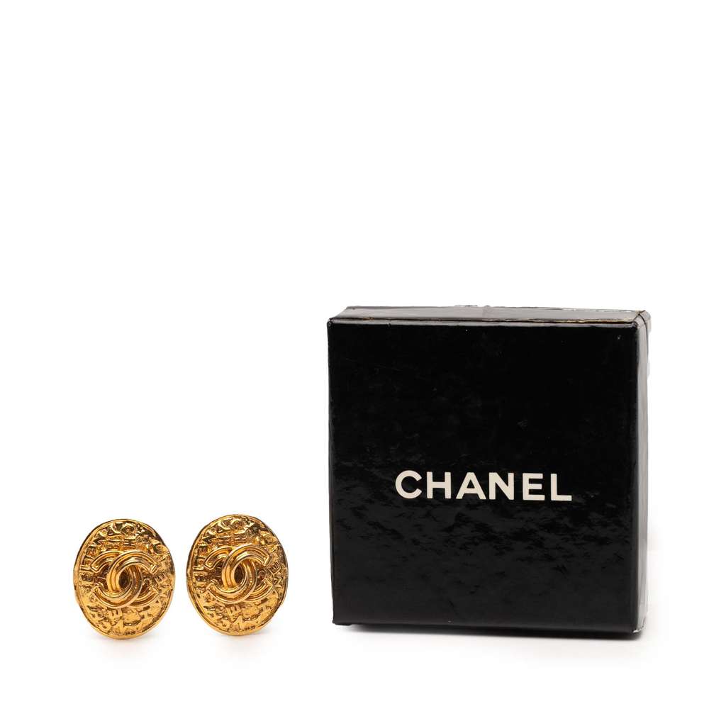 Chanel Gold Plated CC Oval Clip on Earrings - 4