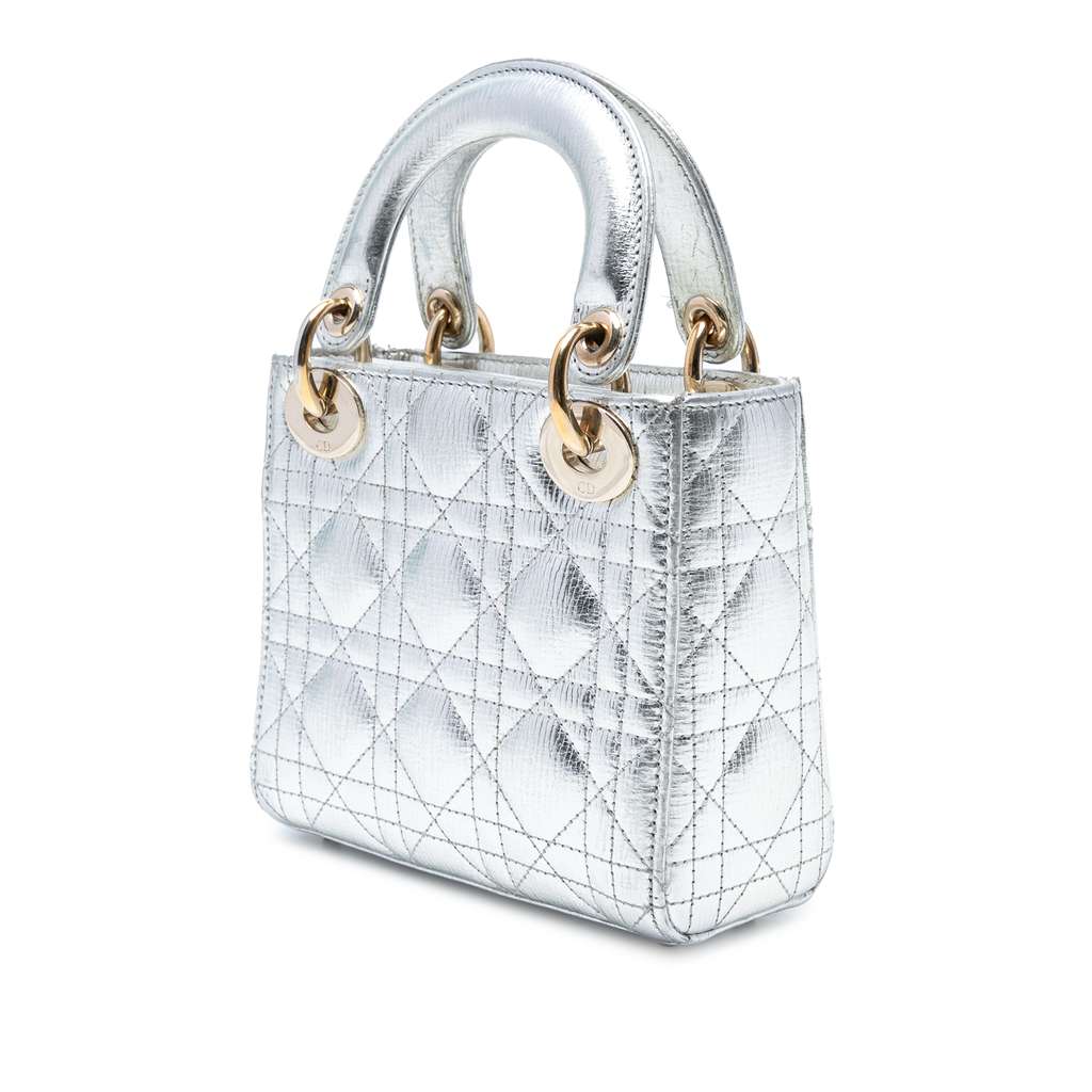 Dior Mini Metallic Crinkled Calfskin Cannage Lady Dior - 2