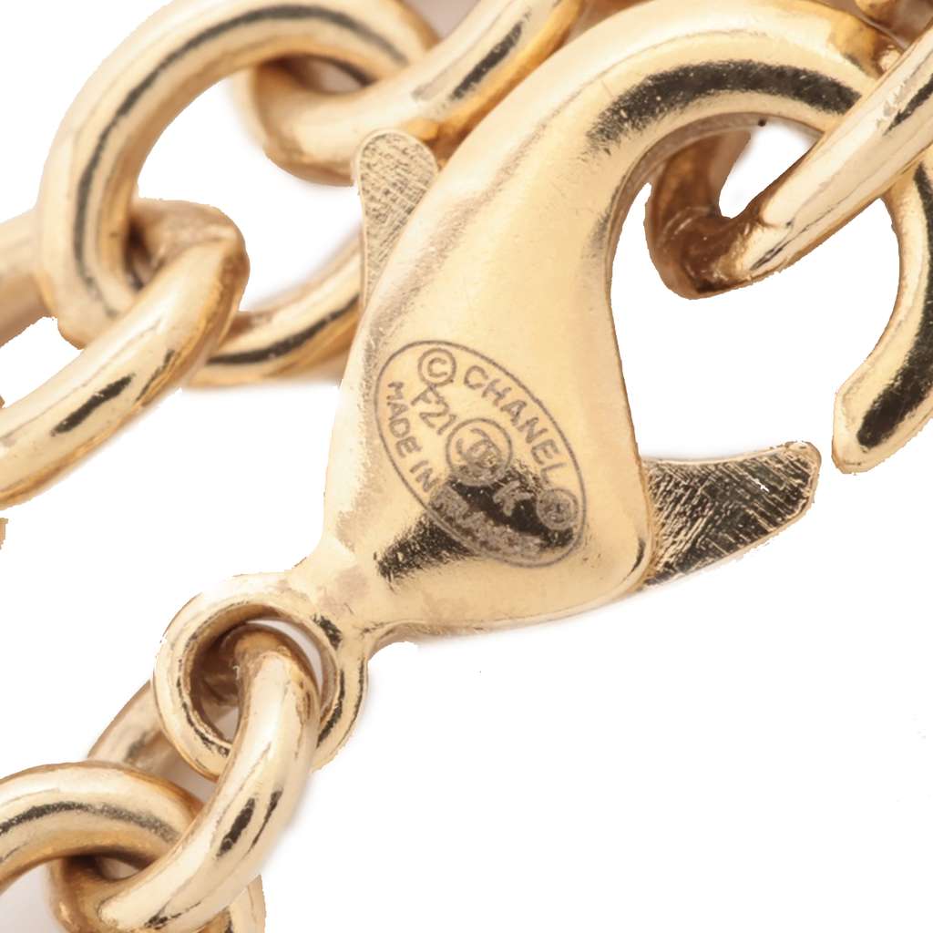 Chanel CC Gold Plated Rhinestone Embellished Round Logo Pendant Necklace - 3